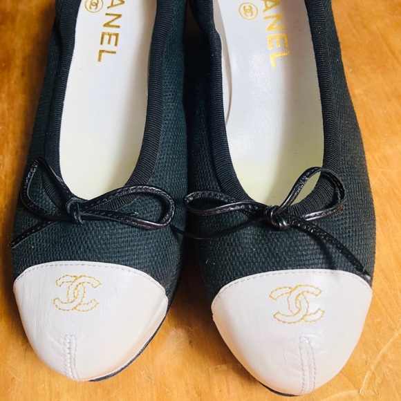 AUTHENTIC CHANEL CAP TOE WEDGE PLATFORM SHOES 36.5 - Picture 2 of 8